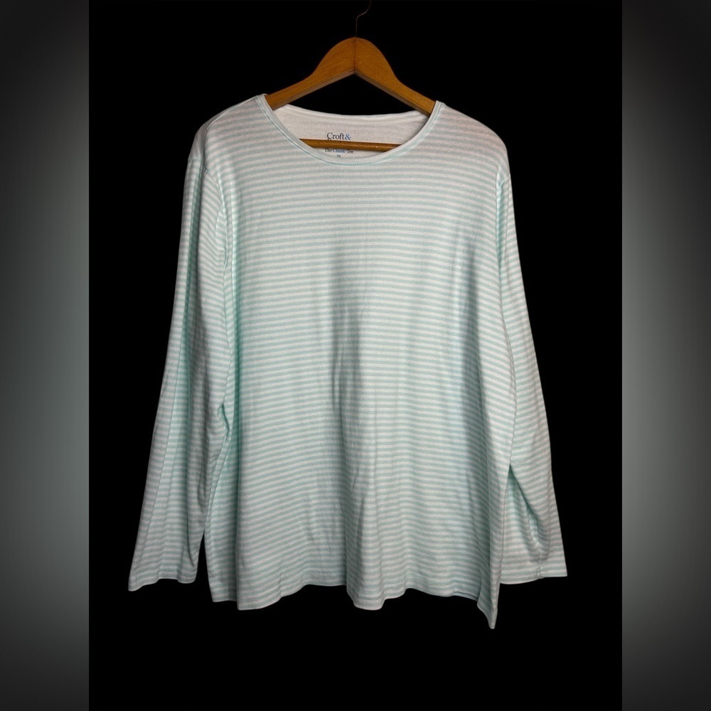 Croft & Barrow the Classic tee 100% Cotton Blue Pastel Striped Plus Size 2X
